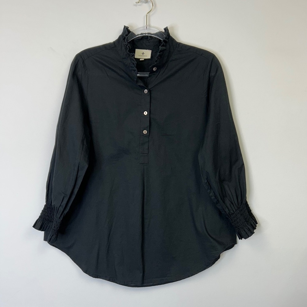 Tuckernuck Teagan Popover Shirt Women's Large Black Top Ruffle - Picture 2 of 9